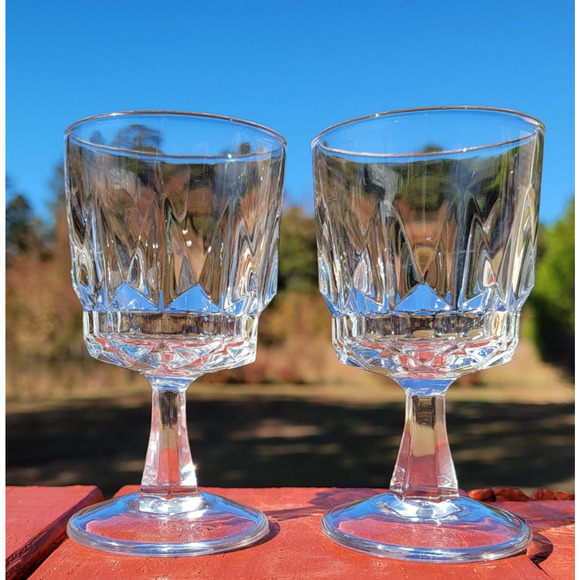 Arcoroc France Crystal Cut Water Goblets Set of 2 Clear Glass 6" Vintage Elegant - Picture 4 of 12